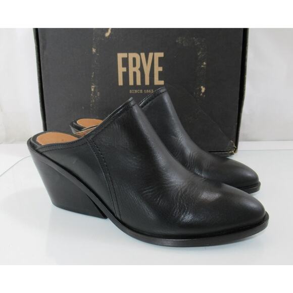Women's Shoes Frye Serena Mule Slide Leather Inverted Wedge Heels Black Size 9 - Picture 5 of 9
